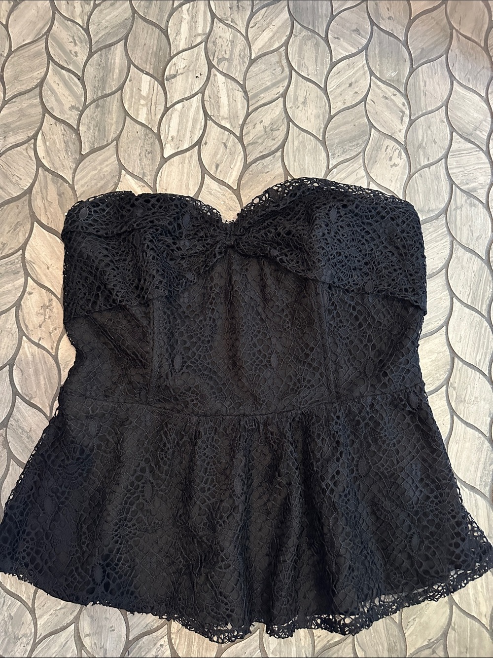Strapless Black Lace Peplum Blouse